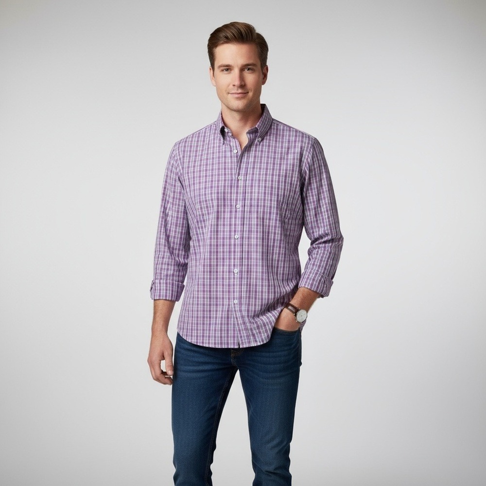 Loro Piana - Made in Italy 100% Cotton Check Shirt - Purple Plaid